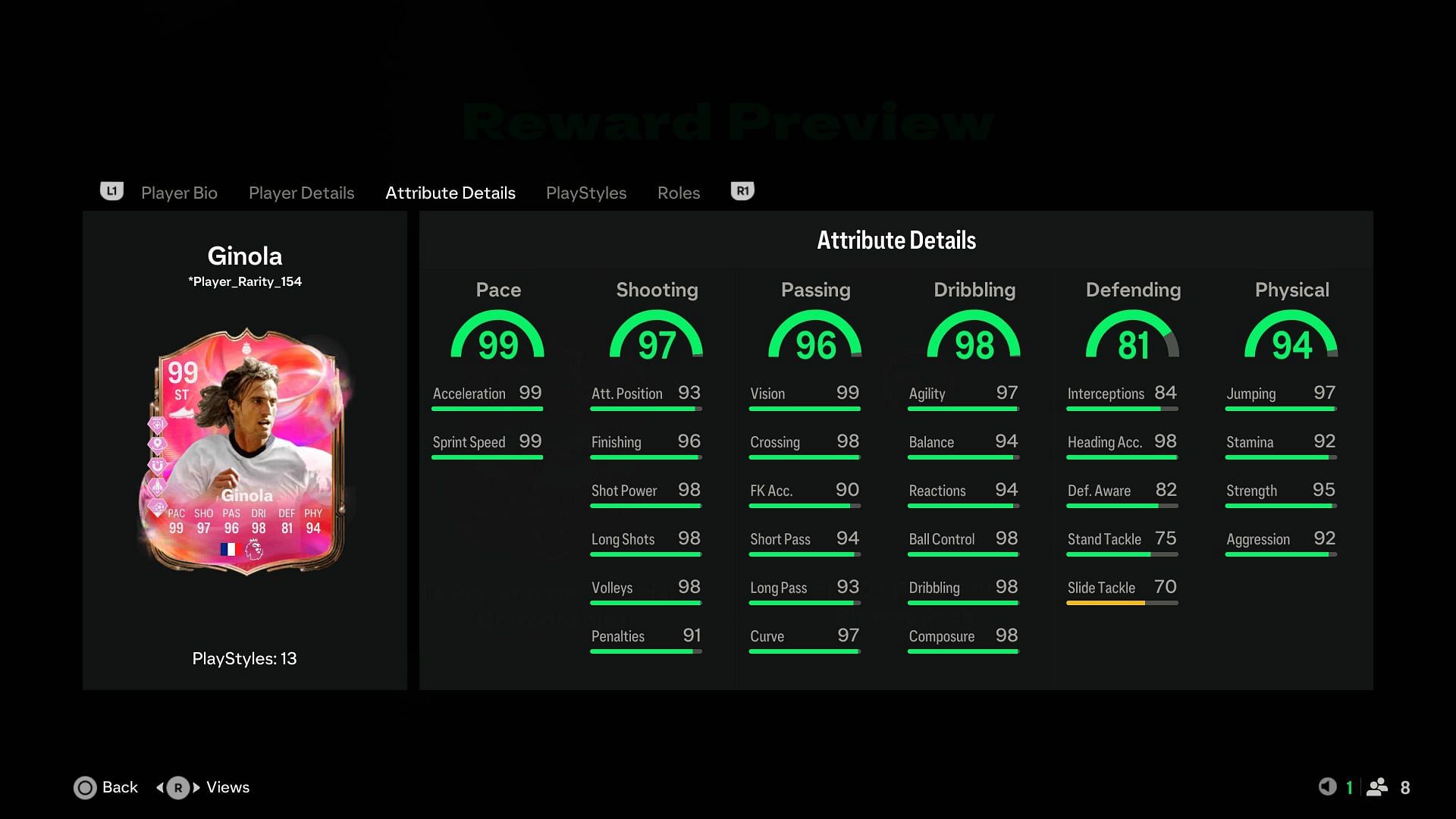 Ginola stats (Image via EA Sports)